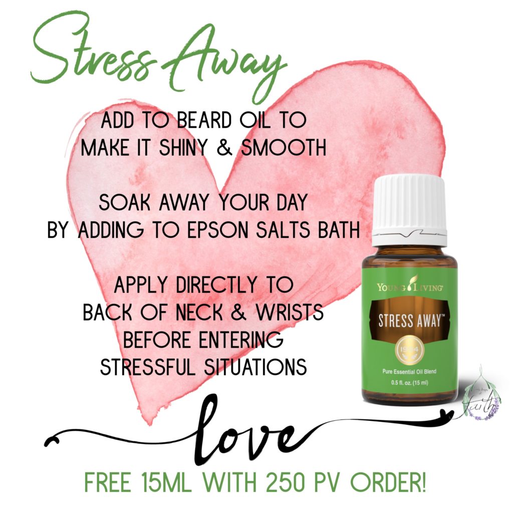 15 ml bottle of Stress Away infant of a heart with list of suggested uses free with 250 pv order
