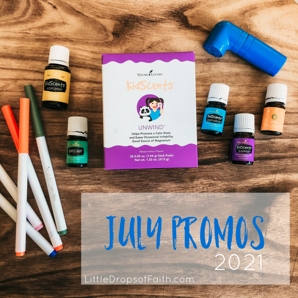 July's free oils include Gentle Baby, KidsPower, Sniffleease, Sleeyize, Owie, Unwind